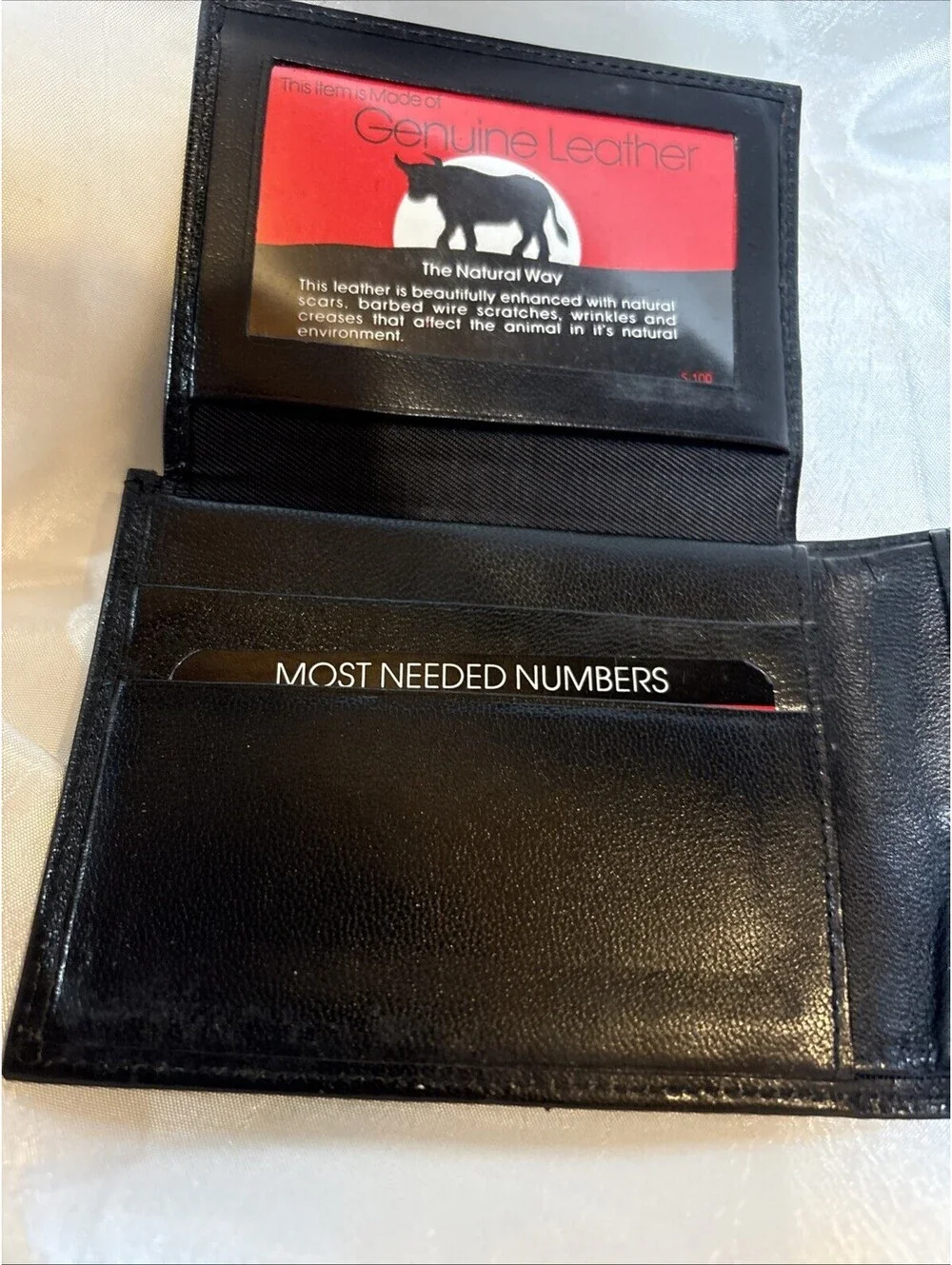 NEW NOS VTG BLACK MENS WALLET MADE FROM GENUINE LAMB SKIN LEATHER